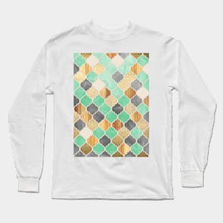 Charcoal, Mint, Wood & Gold Moroccan Pattern Long Sleeve T-Shirt